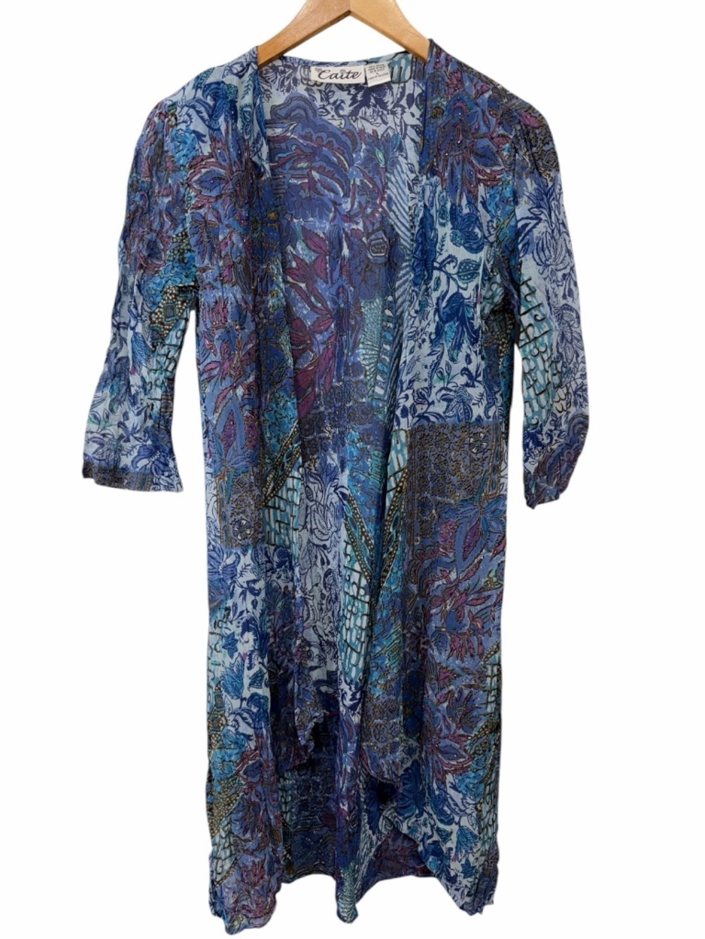 Calite Blue Multi Floral Boho Kimono with shoulder pads size Large
